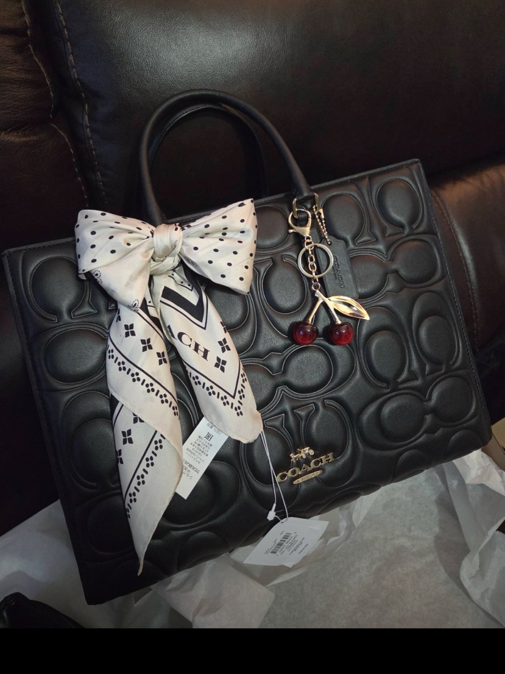 Coach Black Large Maggie Tote Signature Leather NWT